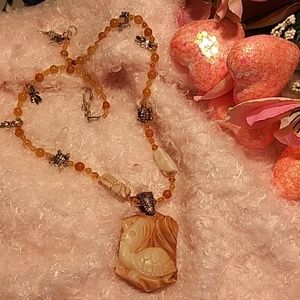 Necklace Artisan carved Turtle and Fish.